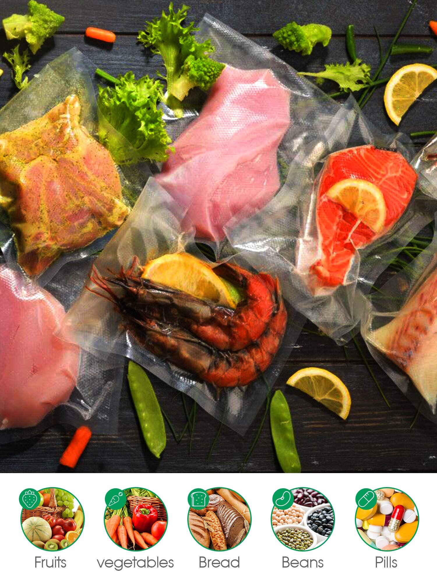 4 Rolls Commercial Grade Vacuum Sealer Bags Roll For Food Saver And Sous Vide 