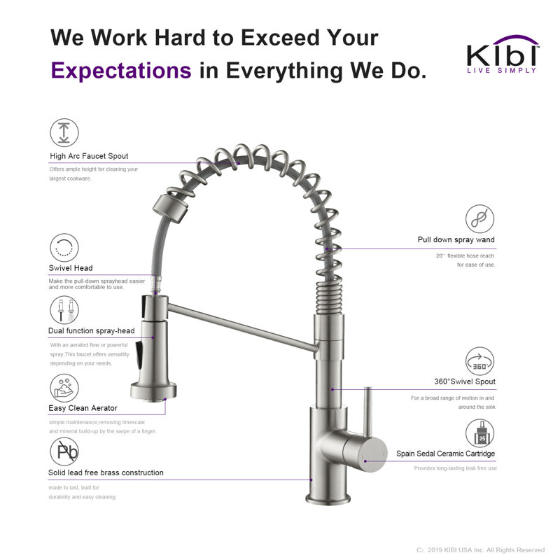 Kibi Usa Lodi Lead Free Solid Brass Pull Down Single Handle