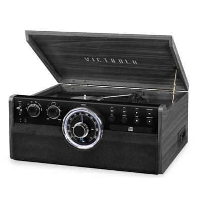  Victrola 6-in-1 Wood Empire Bluetooth Decorative Record Player with 3-Speed Turntable