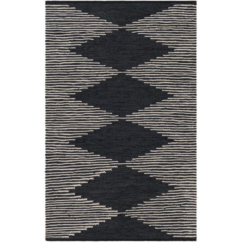 Union Rustic Alexandre Southwestern Handmade Flatweave Leather Cream Black Area Rug Wayfair