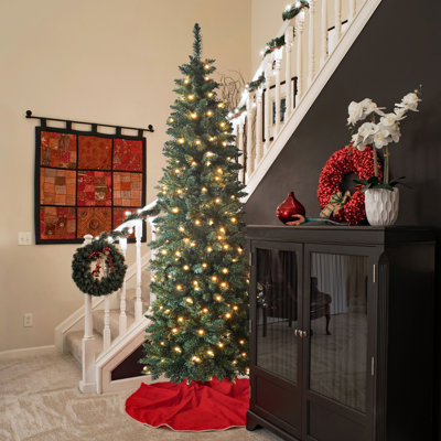 Slender Lighted Artificial Fir Christmas Tree INCOMPLETE 