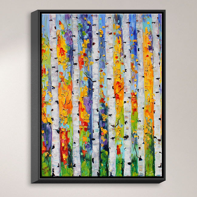 Dianochedesigns Birch Trees Oil Painting Print On Wrapped Framed