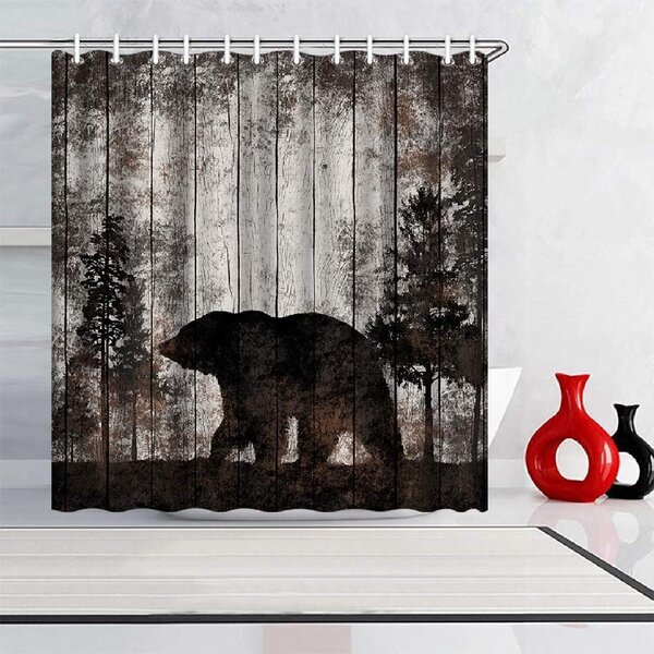 Wooden Hole American Red Squirrel Shower Curtain Set Bathroom Waterpoof Fabric 