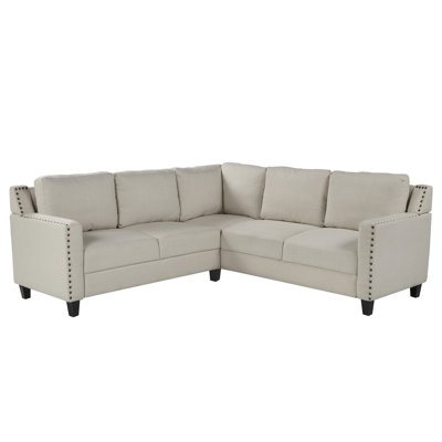 2 Piece Living Room Rivet Modern Upholstered Set With CushionsBeige Latitude Run Fabric White Polyester Blend