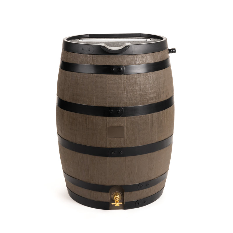 55 Gallon Premium Eco Flat Back Rain Barrel with Removable Lid Color: Brown/Black