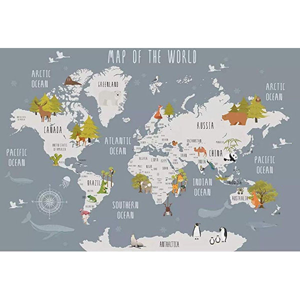 Redwood Rover Wall Paper Peel And Stick World Map And Animal Kids Wallpaper Wayfair