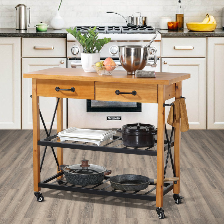 Andreena 47.7'' Wide Rolling Kitchen Island with Solid Wood Top