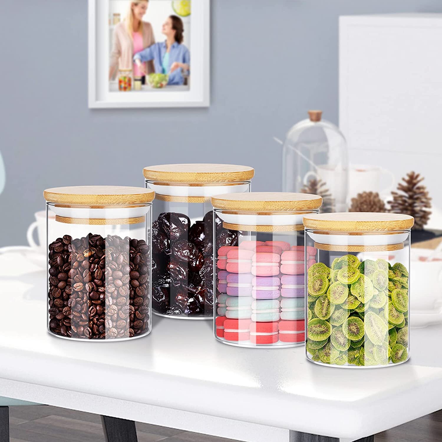 Glass Food Storage Containers Set,Airtight Food Jars with Wooden Lids