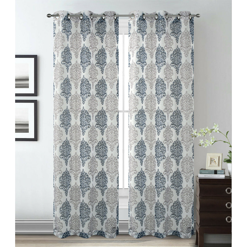 One Allium Way Iverson Damask Sheer Grommet Curtain Panels Reviews