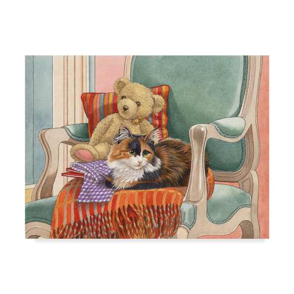 Trademark Art Cat And Teddy Bear Acrylic Painting Print On