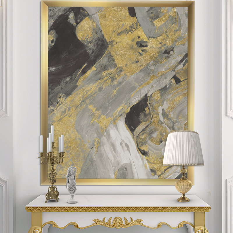 'Marble Gold and Black' - Picture Frame Print on Canvas - Gold Wall Decorations