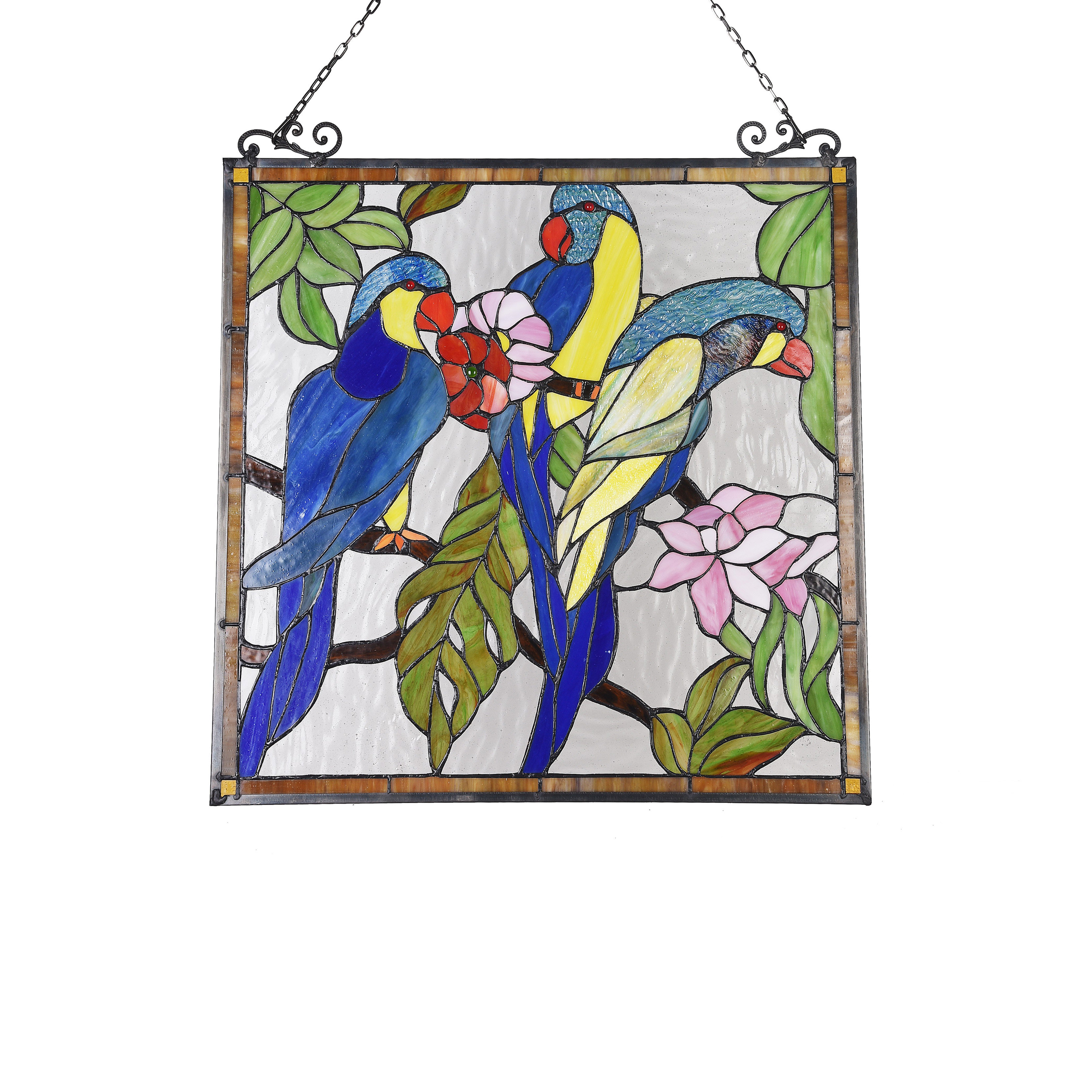 23.5 Inch Round Fretwork Tiffany Glass Window Panel, Multicolor main image 0