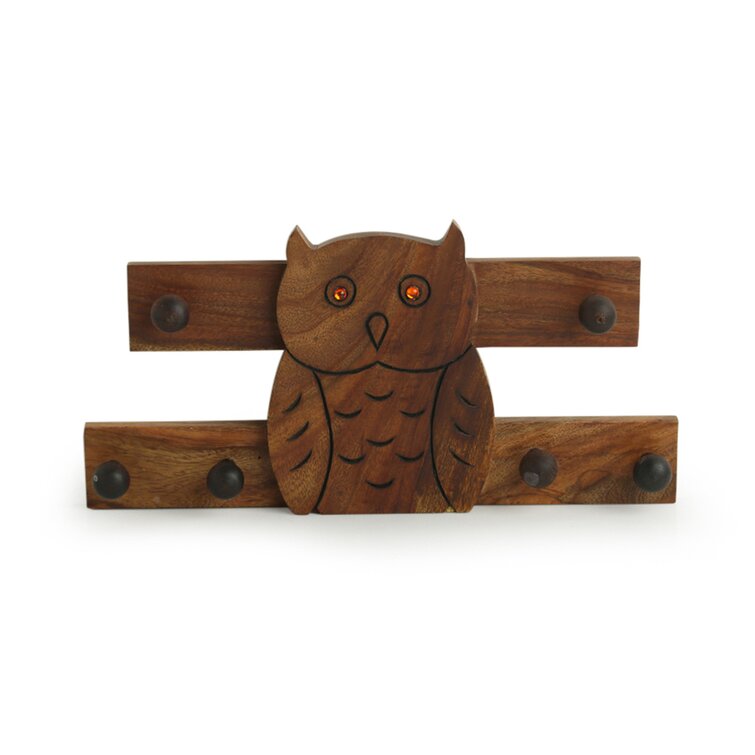 Key holder for wall  Wooden carved Owl hook display Unique gifts Wall art decor 