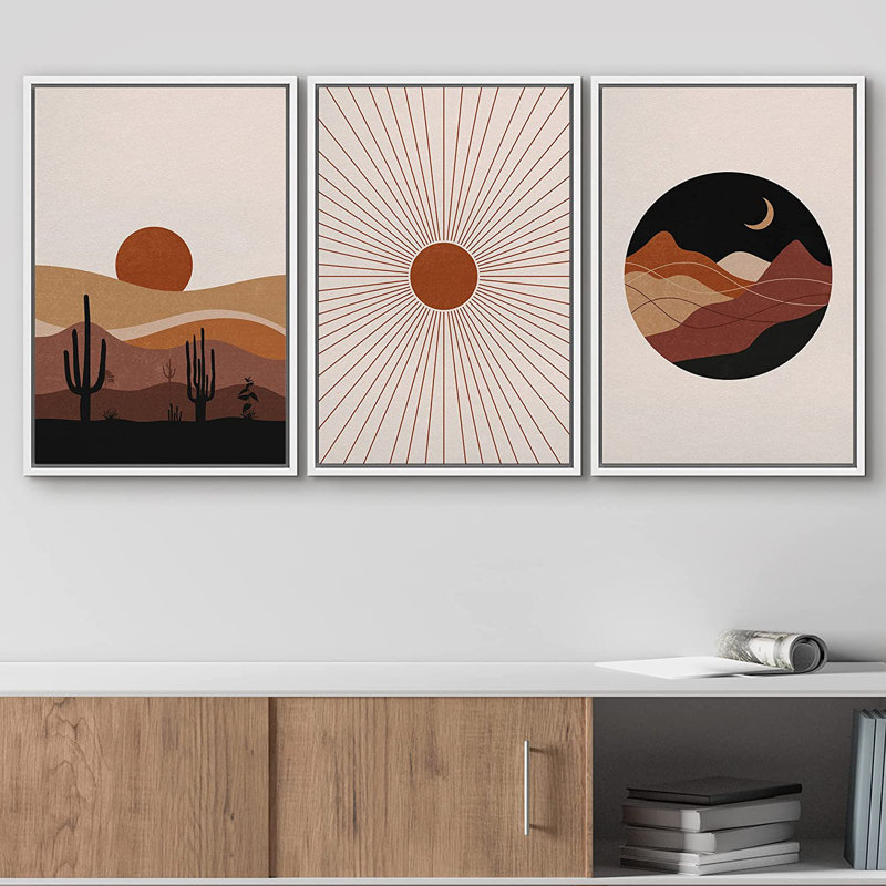 Mid-Century Sun Moon - 3 Piece Print Set on Canvas