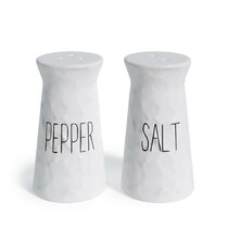 Salt & Pepper Pot Set White Handled Shiny Glazed Pottery Cruet Set Kitchen 