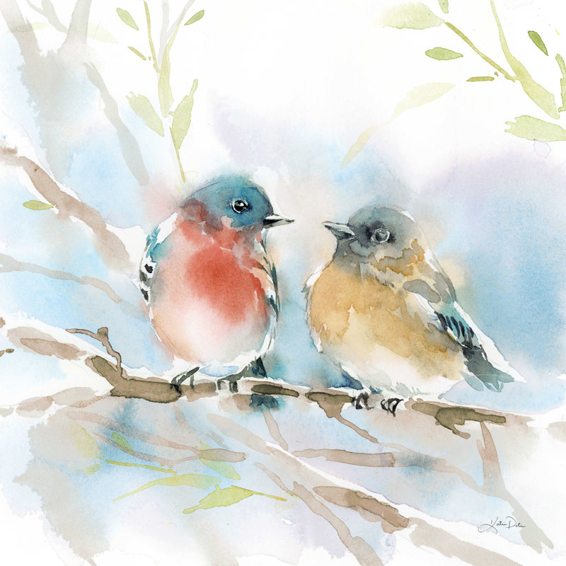 Bluebird Pair in Spring by Katrina Pete - Wrapped Canvas Print Size: 30" H x 30" W, Mat Included: No Mat, Format: Wrapped Canvas