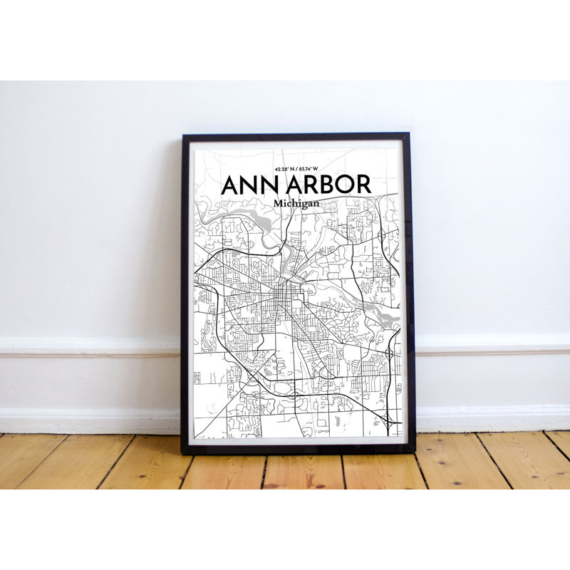 Wrought Studio Ann Arbor City Map Graphic Art Print Poster In White Wayfair