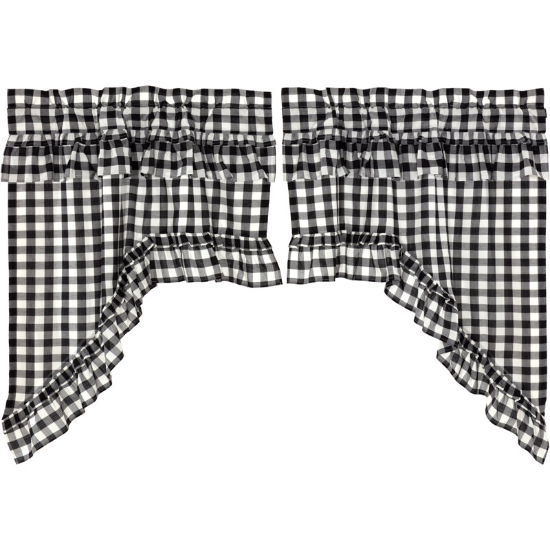 August Grove Caulder Buffalo Check Ruffled Kitchen Curtain