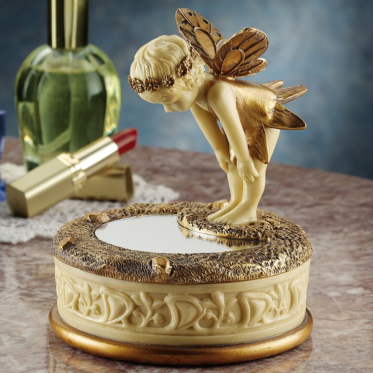 Ivory and Gold Finish Polyresin 15 cm Design Toscano The Love Letter Cherub Trinket Jewellery Box Statue