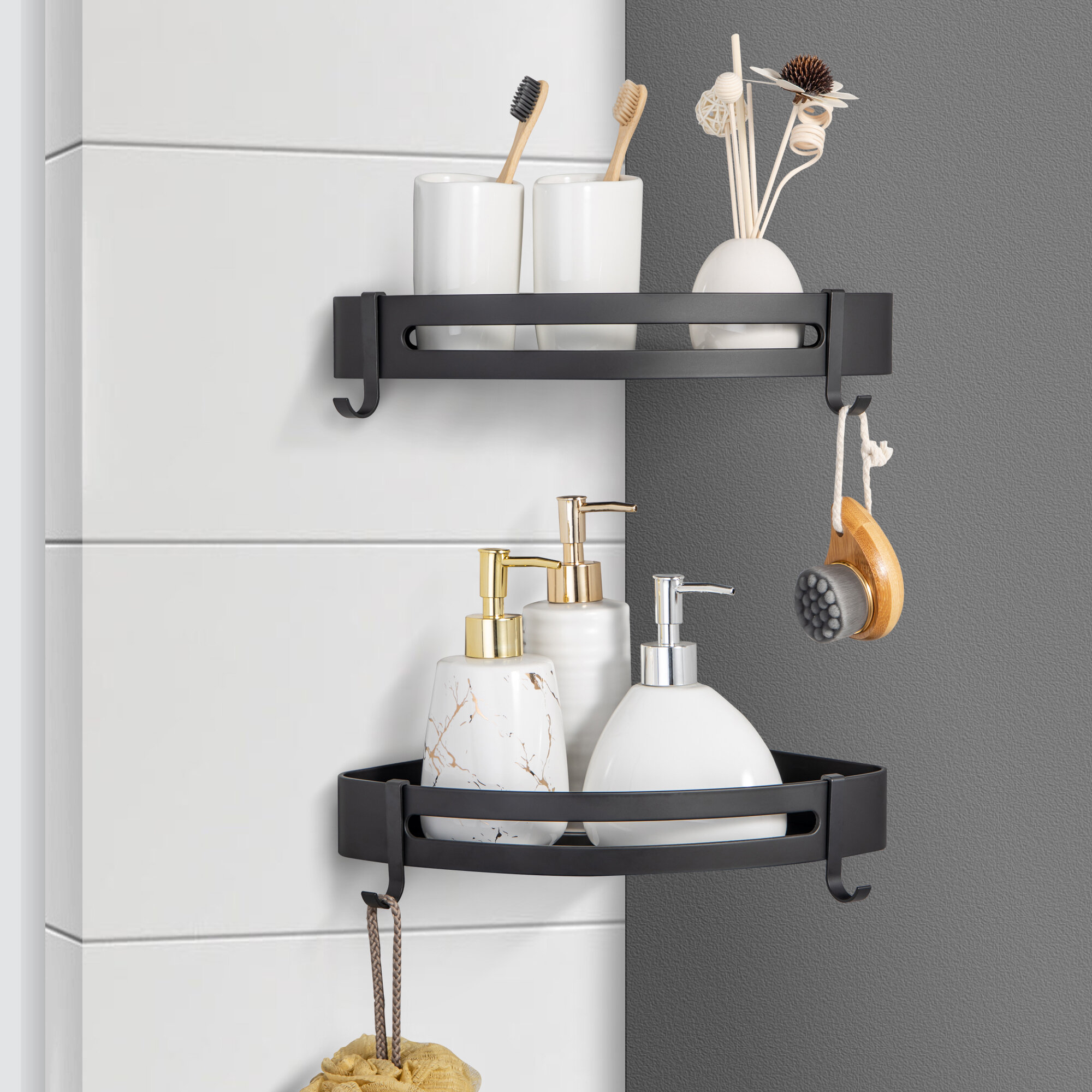 Shower Caddy Adhesive Bathroom Storage Shelf Kitchen Rack Organizer Paper Holder