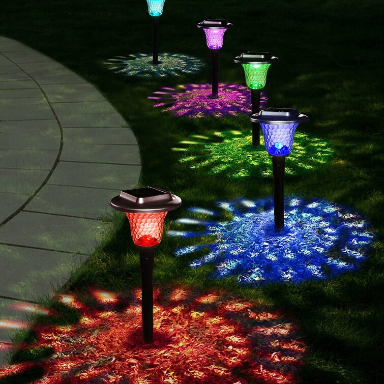Solar Lights Bright Pathway Outdoor Garden Stake Glass Stainless Steel Waterproof Auto On/Off Colorful Wireless Sun Powered Landscape Lighting for Yard Patio Walkway Landscape 10 Pack 