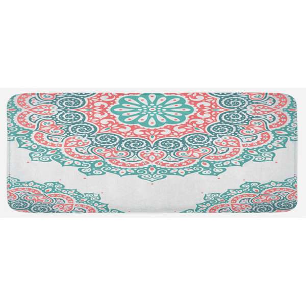 East Urban Home Soft Colored Mandala South Culture Inspired Floral Image Turquoise Coral Teal Kitchen Mat Wayfair