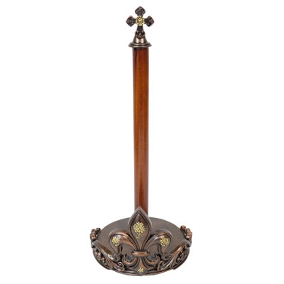 Polyresin Ornate Fleur De Lis with Cross Accent Freestanding Paper Towel Holder