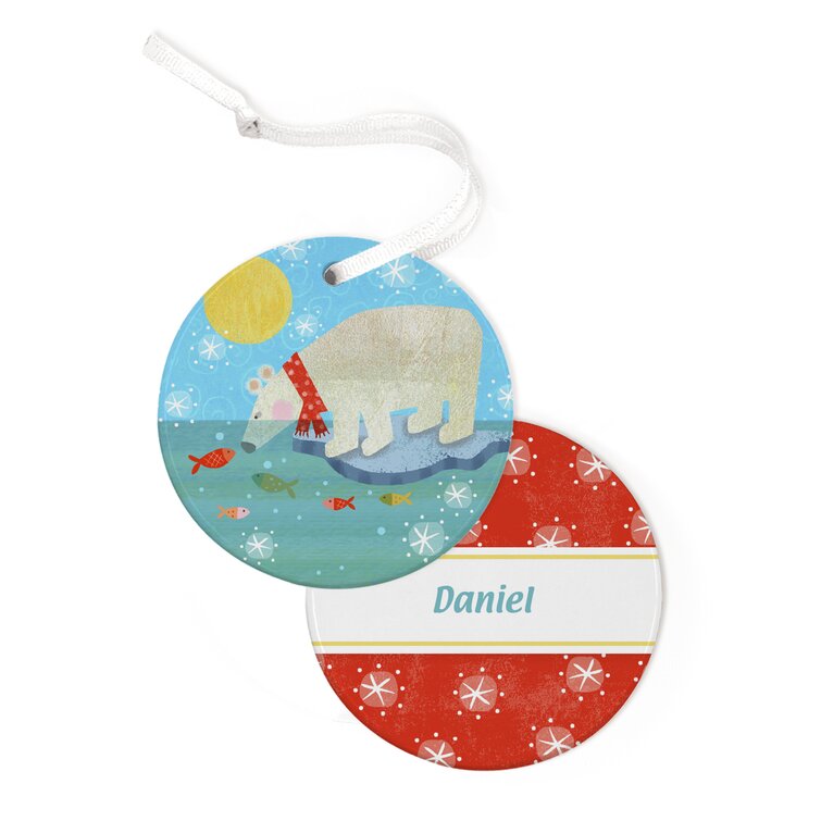 Polar Bear and Fish Personalized Ornament by Amy Schimler Safford