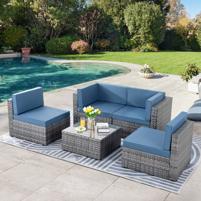 Swain 5 Piece Rattan Sofa Seating Group with Cushions