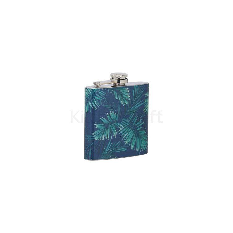 BarCraft BCPALMFLSK Hip Flask with Tropical Palm Print Design 175 ml Stainless Steel