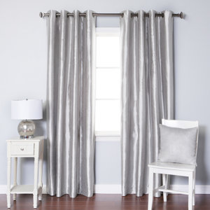 Alcalde Striped Faux Solid Blackout Thermal Grommet Curtain Panels (Set of 2)