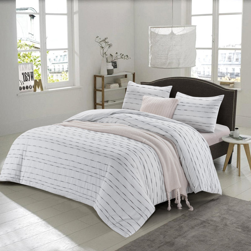 Gaen Striped 100 Cotton 3 Piece Duvet Cover Set Reviews
