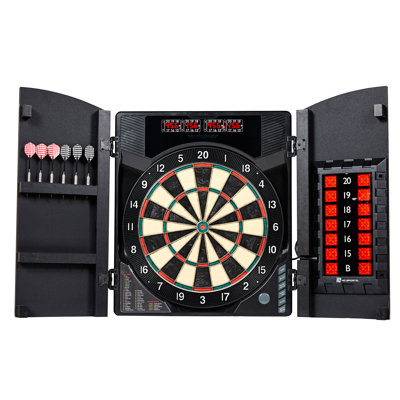 MD Sports Bristlesmart Electronic Dartboard Cabinet with Digital X/O Cricket Scorekeeping and Steel Tip Darts