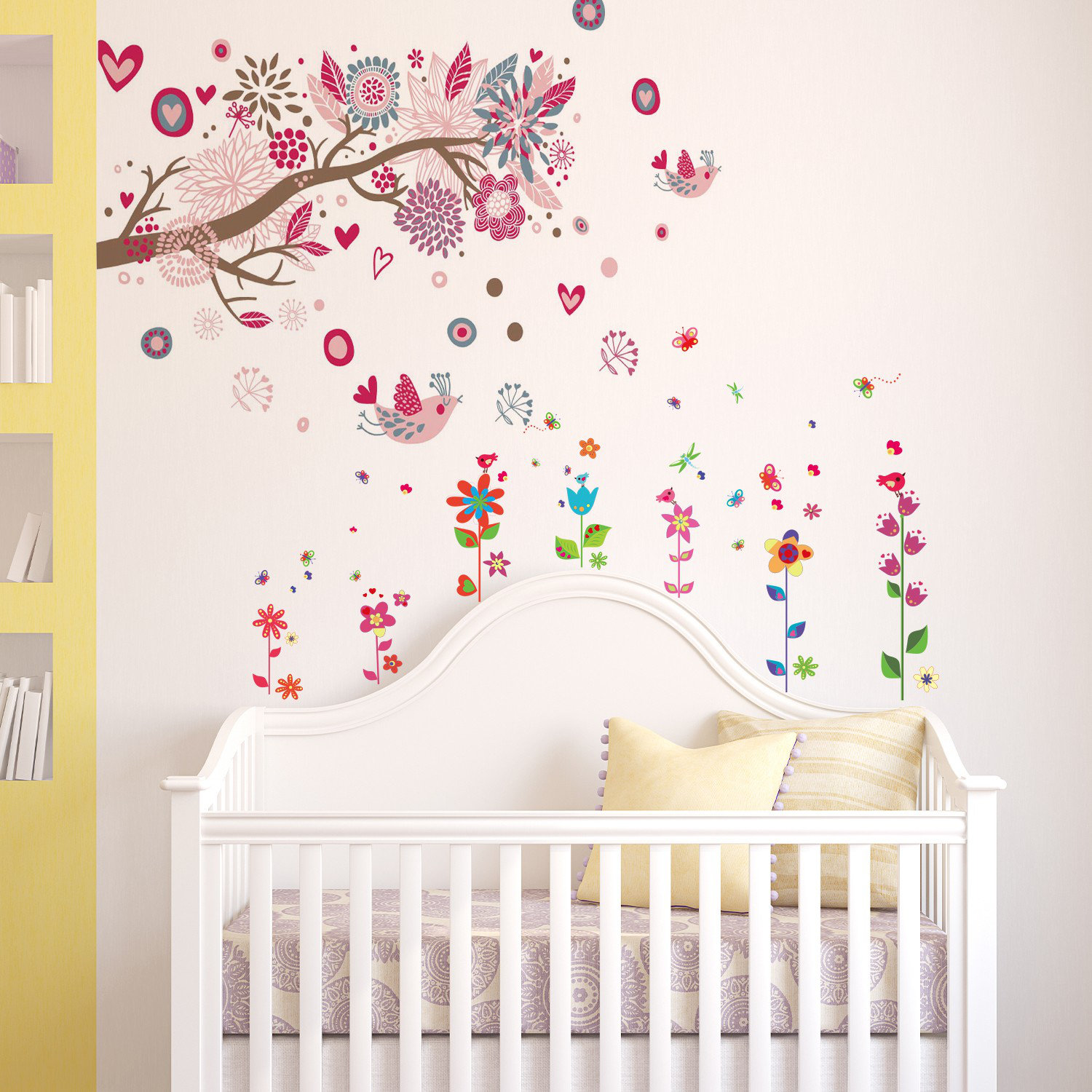 HUGE Flower Swllow Butterflies Children Wall Stickers Bird Decals Tree Paper