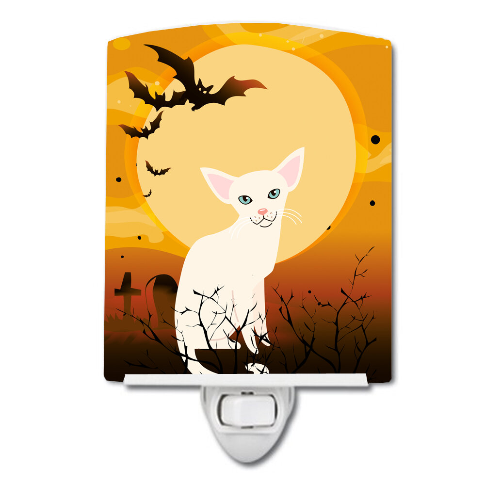 Carolines Treasures Halloween Foreign White Cat Ceramic Night Light 6x4 Multicolor 