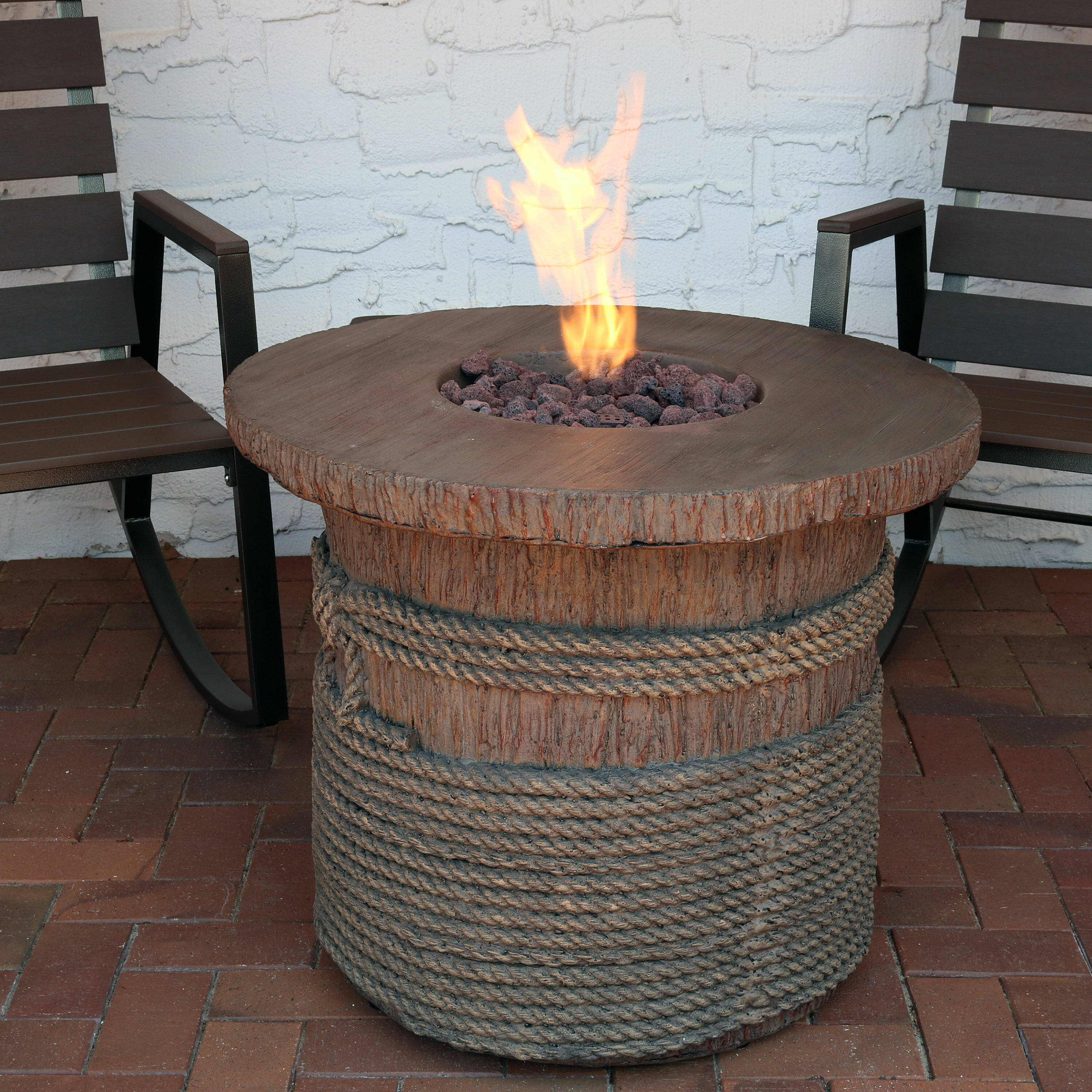 Loon Peak Velasco Rope And Barrel Polyresin Propane Fire Pit Table