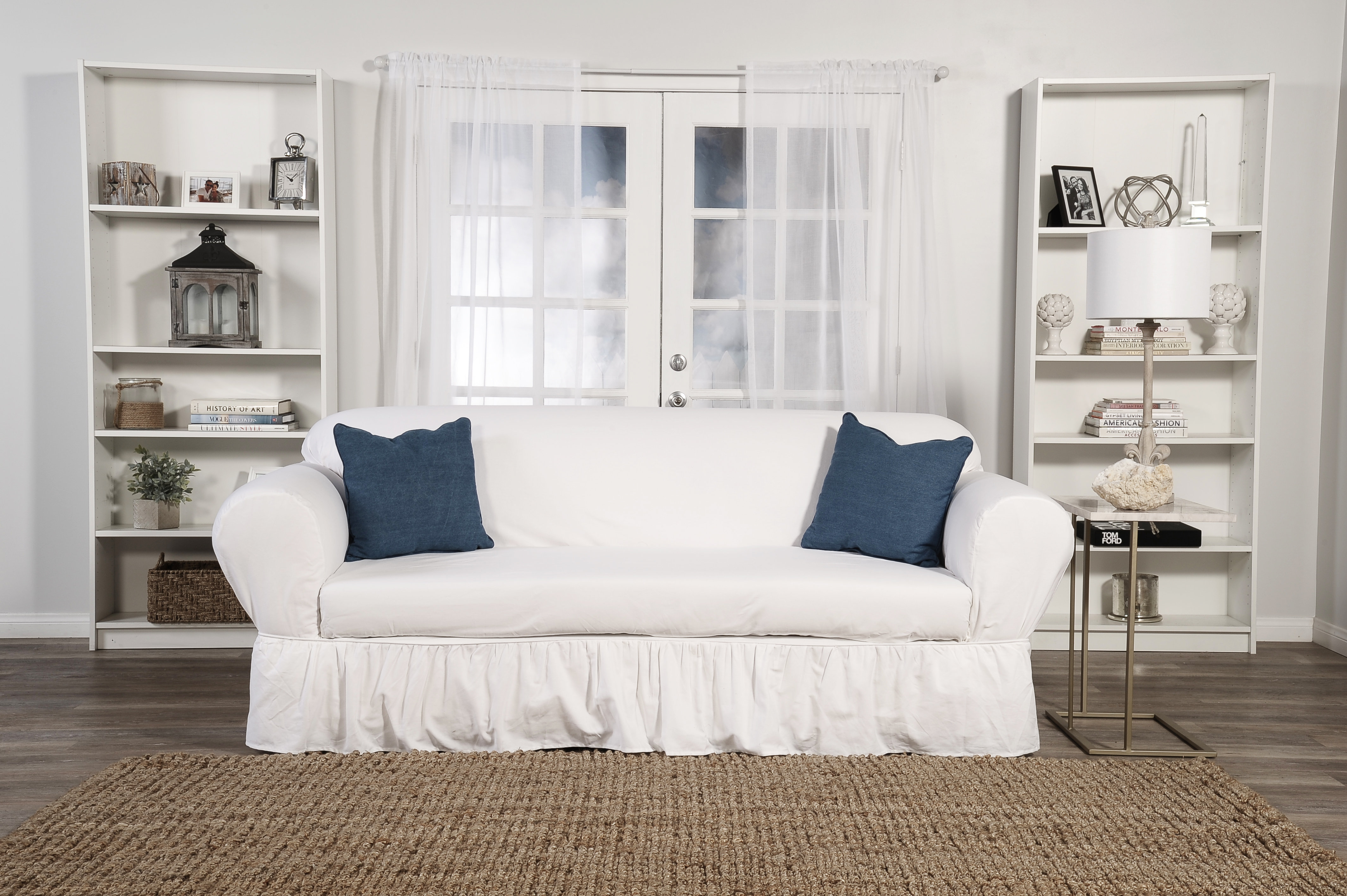 August Grove Sofa Skirted Box Cushion Slipcover Reviews Sofa Skirted Box Cushion Slipcover