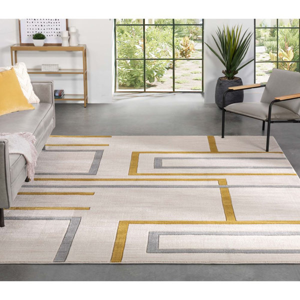 Modern Grey Ochre Yellow 3D Area Rug New Soft Geometric Living Room Area Rugs 