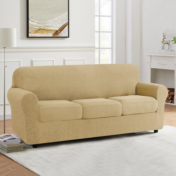 Sure Fit Cotton Duck Sofa Slipcover in Natural for Box Style Seat Cushion 1Piece 