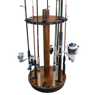 Wood 30 Fishing Rod Spinning Wood Storage Rack - Dark