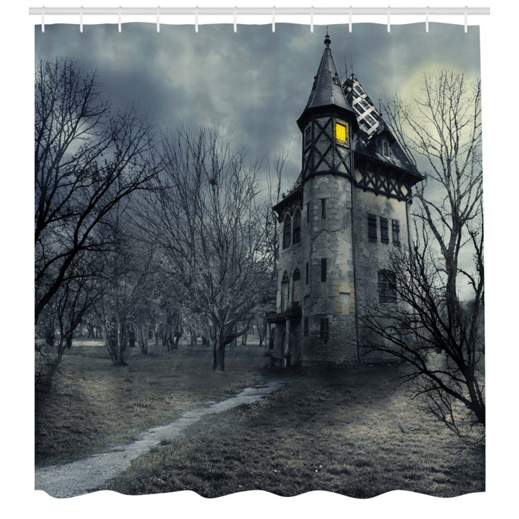 Details about   Halloween Night Haunted House Spooky Tree Waterproof Fabric Shower Curtain Set 