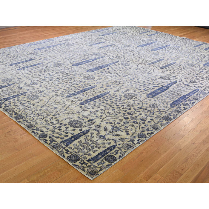 One Of A Kind Cohn Oversized Willow And Cypress Tree Hand Knotted 12 X 15 6 Wool Silk Blue Area Rug One Of A Kind Cohn Oversized Willow And Cypress Tree Hand Knotted 12 X 15 6 Wool Silk Blue Area Rug