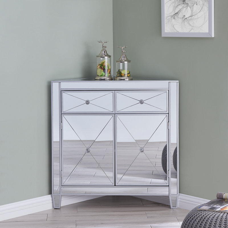 Rosdorf Park Tinley Mirrored Corner 2 Door Accent Cabinet