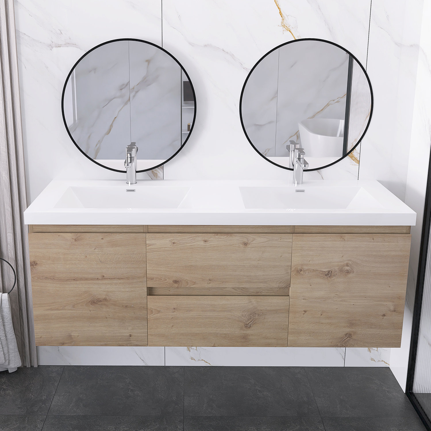 Union Rustic Jemarr 60'' Wall Mounted Double Bathroom Vanity with Resin ...