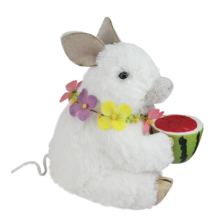 Northlight 6.75 White Sisal Piglet with Floral Lei and Watermelon Tabletop Figure