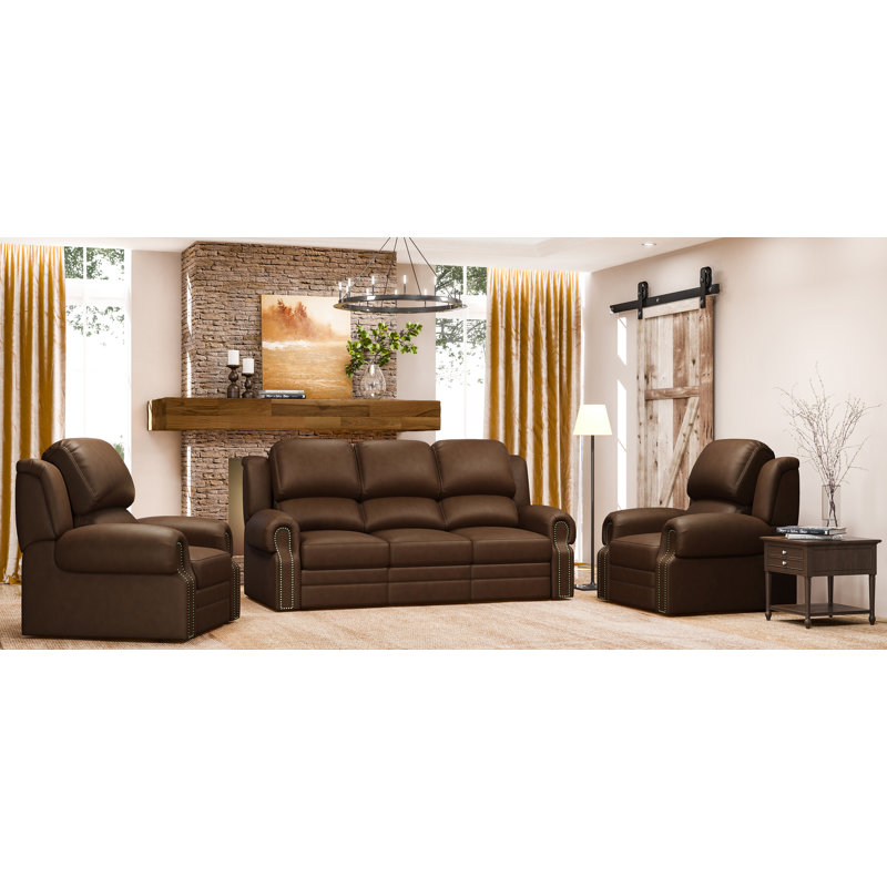 Westland And Birch Hilltop 3 Piece Leather Reclining Living Room