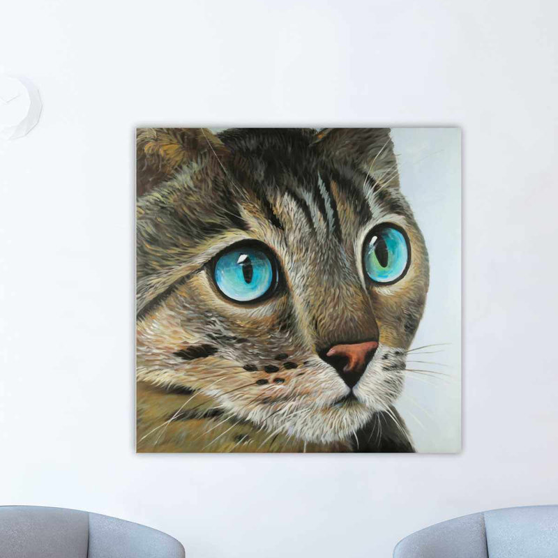 Ebern Designs Curious Cat Portrait Oil Painting Print On Wrapped
