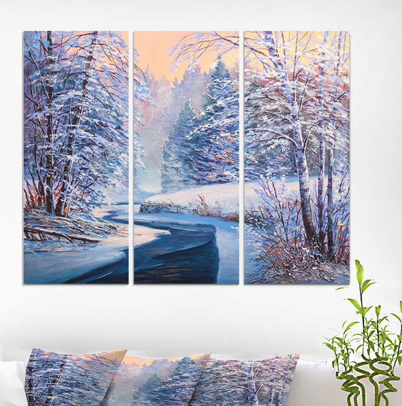 East Urban Home Winter Night With Forest Sunset Oil Painting