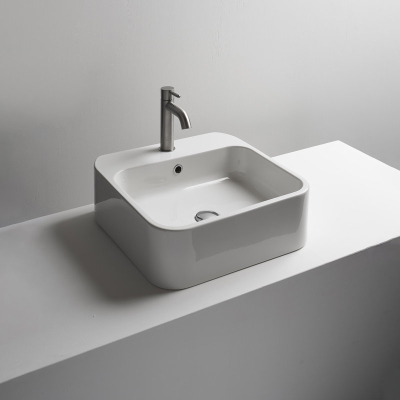 Ws Bath Collections Cosa Ceramic Square Vessel Bathroom Sink With Overflow Wayfair