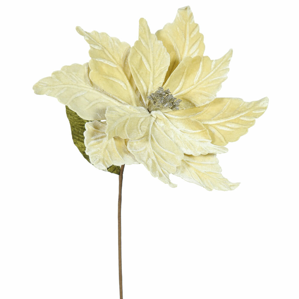 Set of 5 Gold and White Glitter Poinsettia artificial flowers Floral